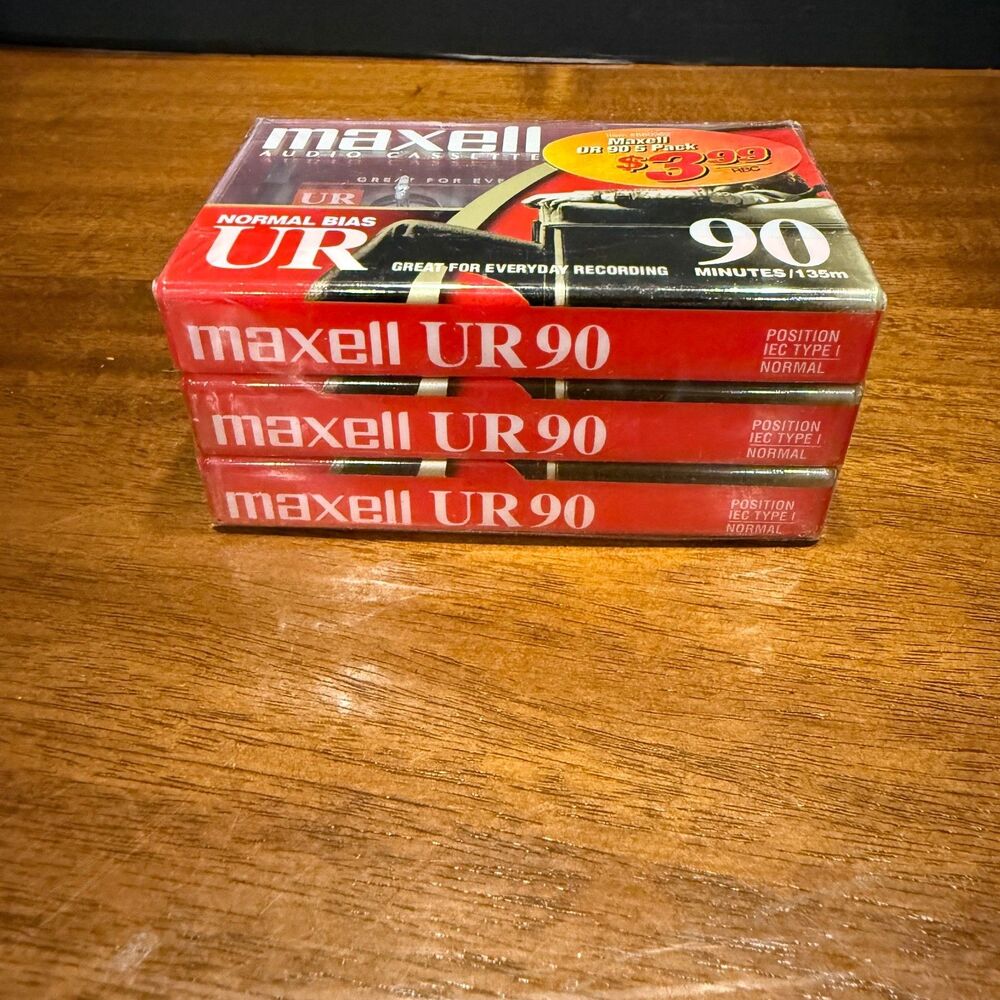 NEW SEALED Maxell UR 90 Audio Cassette Tape 3-Pack Normal Bias Type I 90 Min Vin
